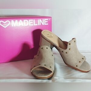 NEW Madeline Ladies Bossy Tan/Gray Cement Heeled Shoe / Slide / Sandal / Clog